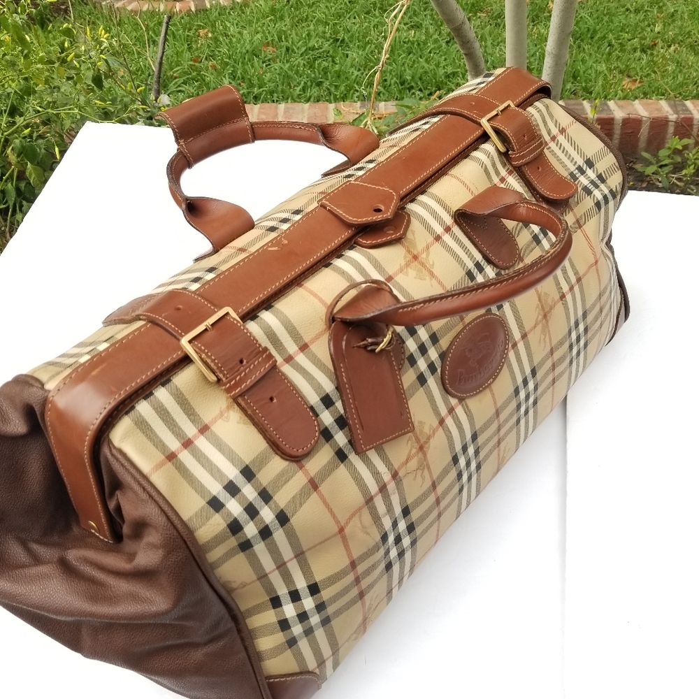 Rare Vintage Burberry Haymarket Gentleman Doctor style boston Travel Duffle bag - Picture 12 of 16